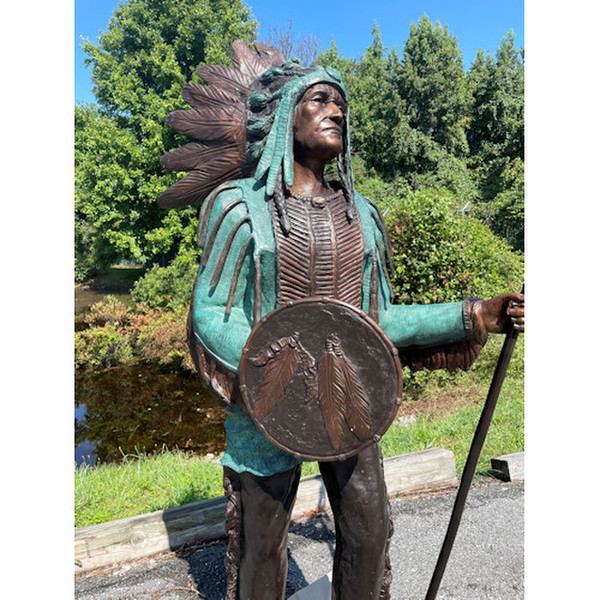 Chief With Spear Life Size Bronze Sculpture Spear Native American Indian